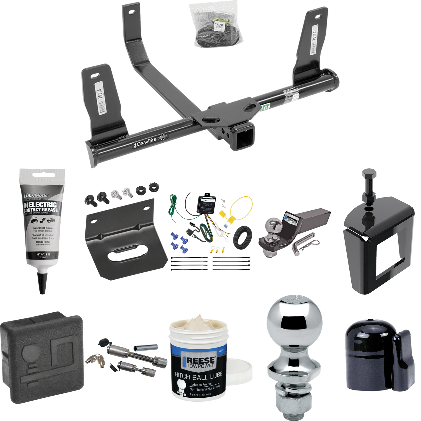 Fits 2010-2015 Mercedes-Benz GLK350 Trailer Hitch Tow PKG w/ 4-Flat Wiring + Starter Kit Ball Mount w/ 2" Drop & 2" Ball + 1-7/8" Ball + Wiring Bracket + Dual Hitch & Coupler Locks + Hitch Cover + Wiring Tester + Ball Lube +Electric Grease + Ball Wre