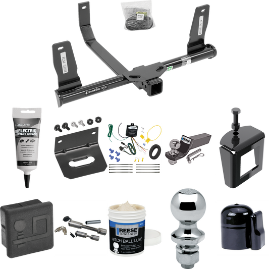 Fits 2010-2015 Mercedes-Benz GLK350 Trailer Hitch Tow PKG w/ 4-Flat Wiring + Starter Kit Ball Mount w/ 2" Drop & 2" Ball + 1-7/8" Ball + Wiring Bracket + Dual Hitch & Coupler Locks + Hitch Cover + Wiring Tester + Ball Lube +Electric Grease + Ball Wre