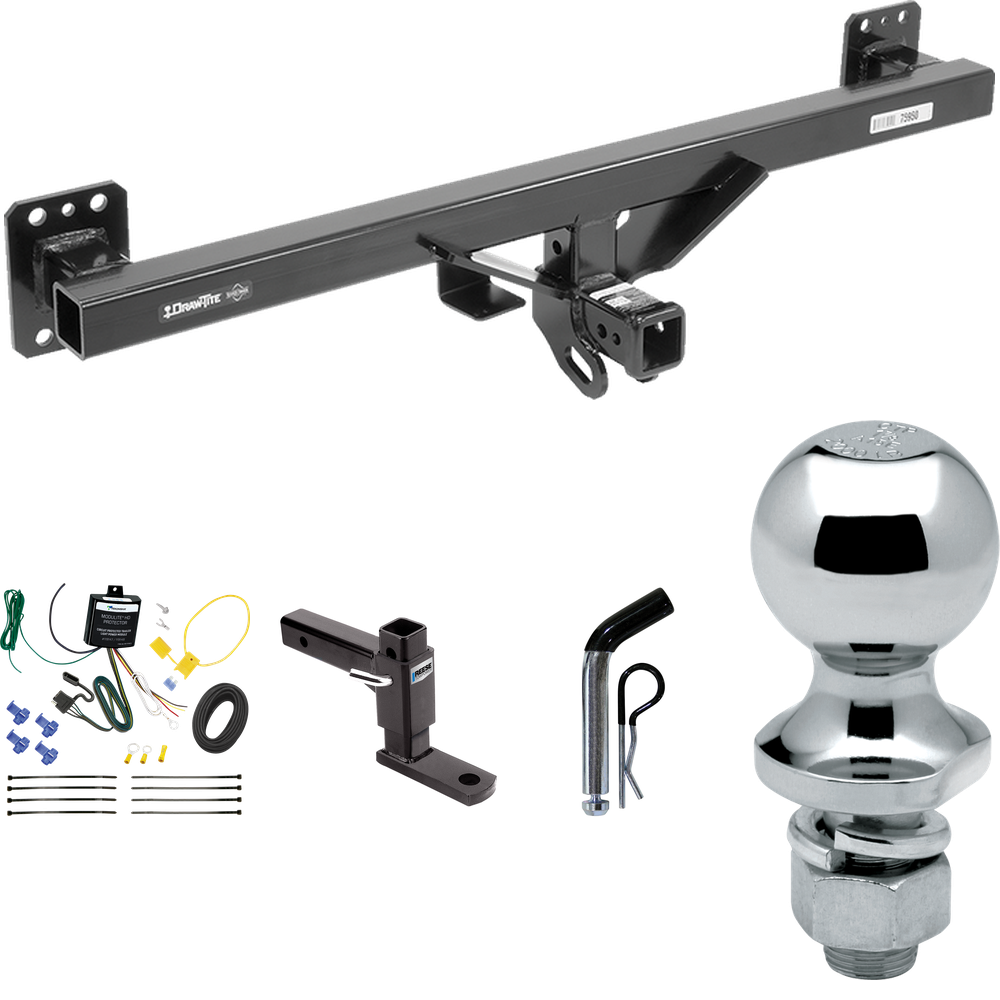 Fits 2007-2016 Audi Q7 Trailer Hitch Tow PKG w/ 4-Flat Wiring + Adjustable Drop Rise Ball Mount + Pin/Clip + 1-7/8" Ball By Draw-Tite
