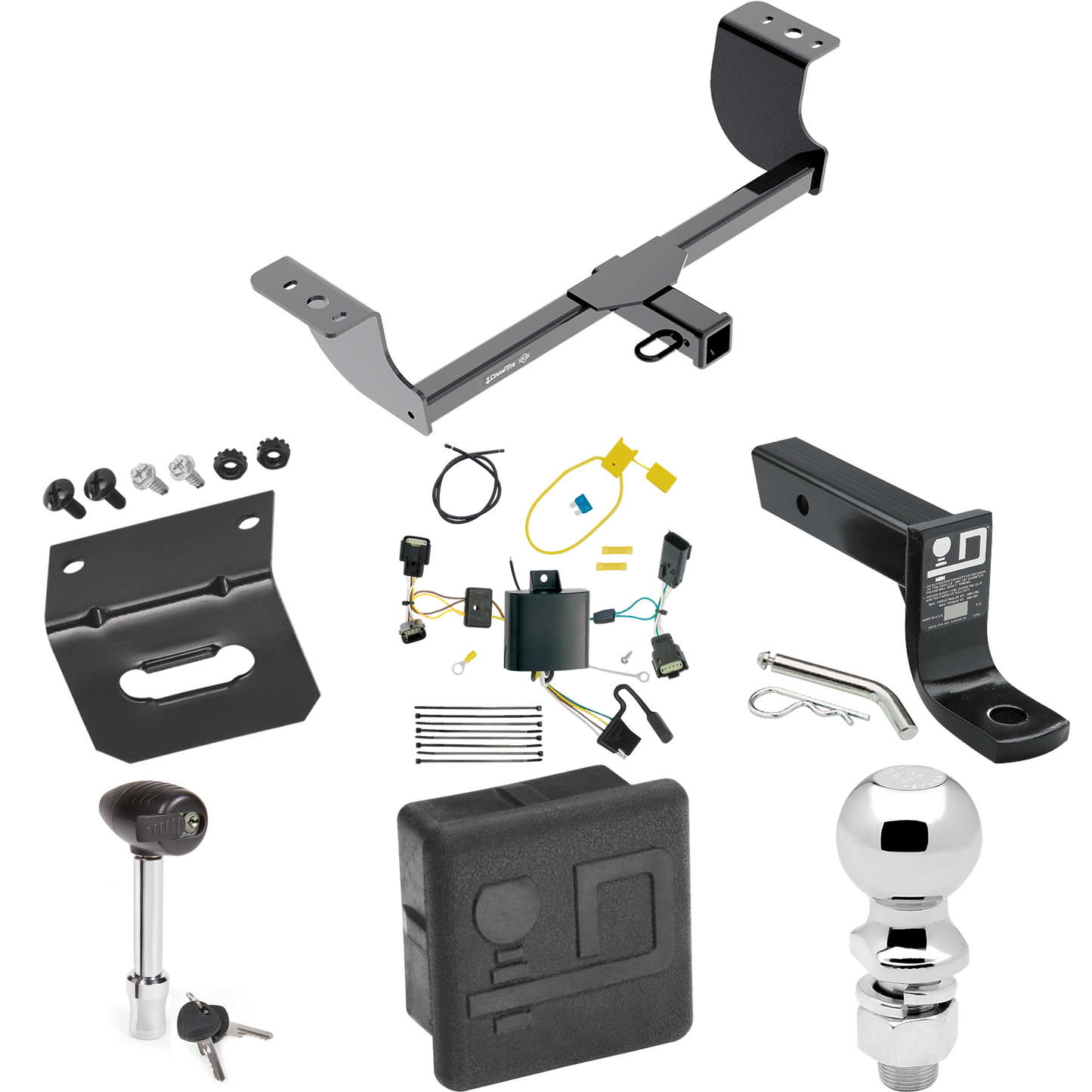 Se adapta al paquete de enganche de remolque Dodge Charger 2015-2023 con cableado plano de 4 + soporte de bola con caída de 4" + bola de 2-5/16" + soporte de cableado + bloqueo de enganche + cubierta de enganche de Draw-Tite