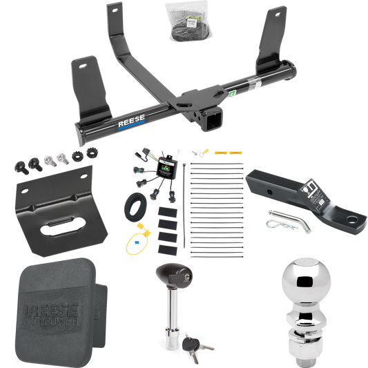 Fits 2010-2015 Mercedes-Benz GLK350 Trailer Hitch Tow PKG w/ 4-Flat Zero Contact "No Splice" Wiring + Ball Mount w/ 2" Drop + 2-5/16" Ball + Wiring Bracket + Hitch Lock + Hitch Cover By Reese Towpower