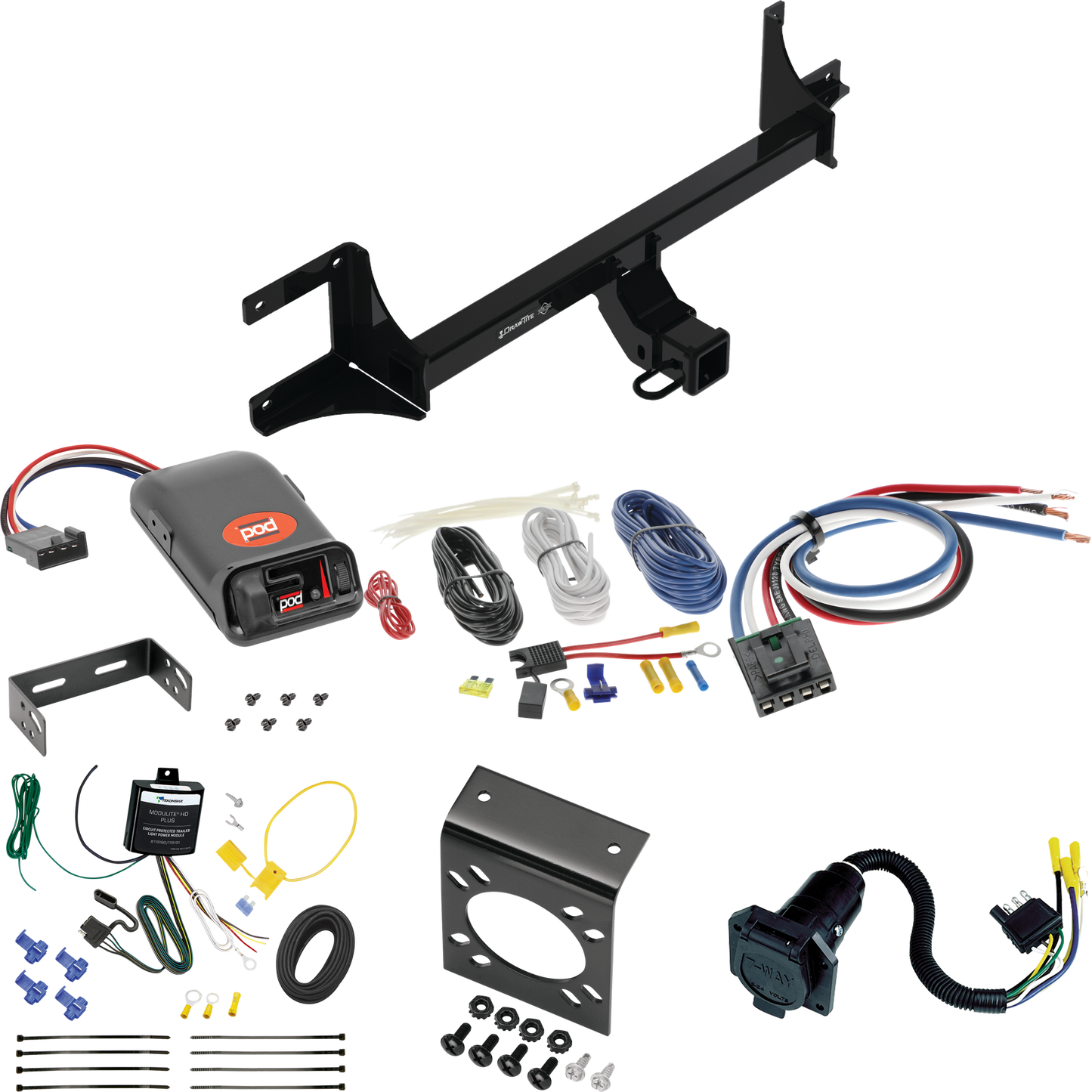 Fits 2021-2023 Volkswagen ID.4 Trailer Hitch Tow PKG w/ Pro Series POD Brake Control + Generic BC Wiring Adapter + 7-Way RV Wiring By Draw-Tite