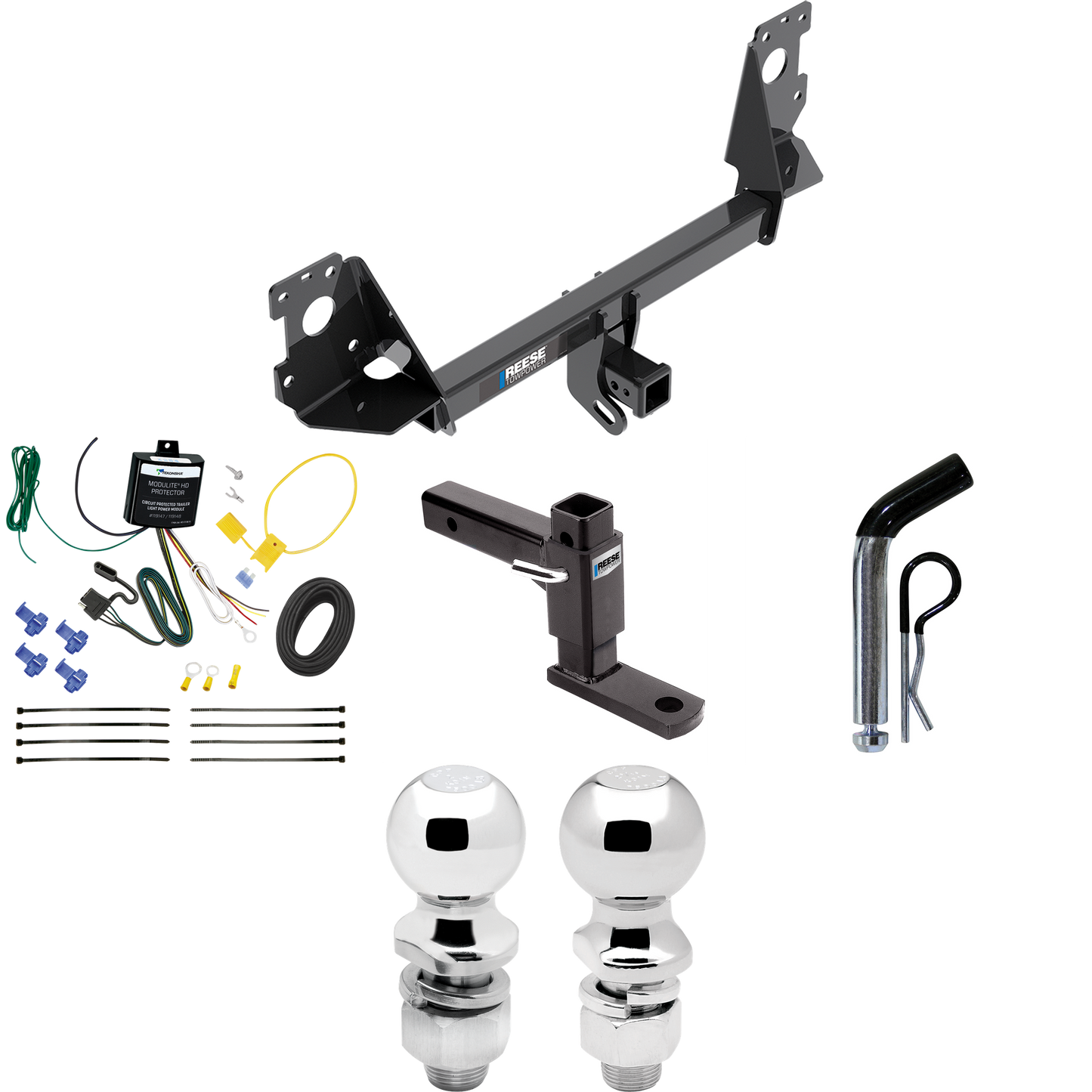 Fits 2017-2023 Audi Q7 Trailer Hitch Tow PKG w/ 4-Flat Wiring + Adjustable Drop Rise Ball Mount + Pin/Clip + 2" Ball + 2-5/16" Ball By Reese Towpower