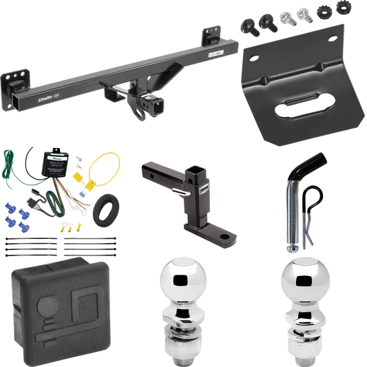 Fits 2011-2018 Porsche Cayenne Trailer Hitch Tow PKG w/ 4-Flat Wiring + Adjustable Drop Rise Ball Mount + Pin/Clip + 2" Ball + 2-5/16" Ball + Wiring Bracket + Hitch Cover By Draw-Tite