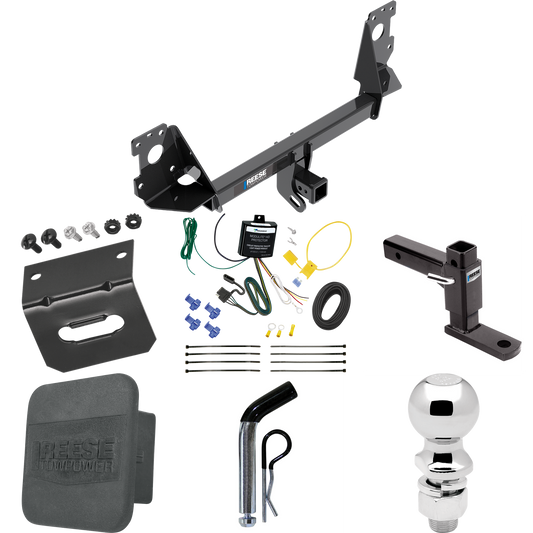 Fits 2017-2023 Audi Q7 Trailer Hitch Tow PKG w/ 4-Flat Wiring + Adjustable Drop Rise Ball Mount + Pin/Clip + 2-5/16" Ball + Wiring Bracket + Hitch Cover By Reese Towpower