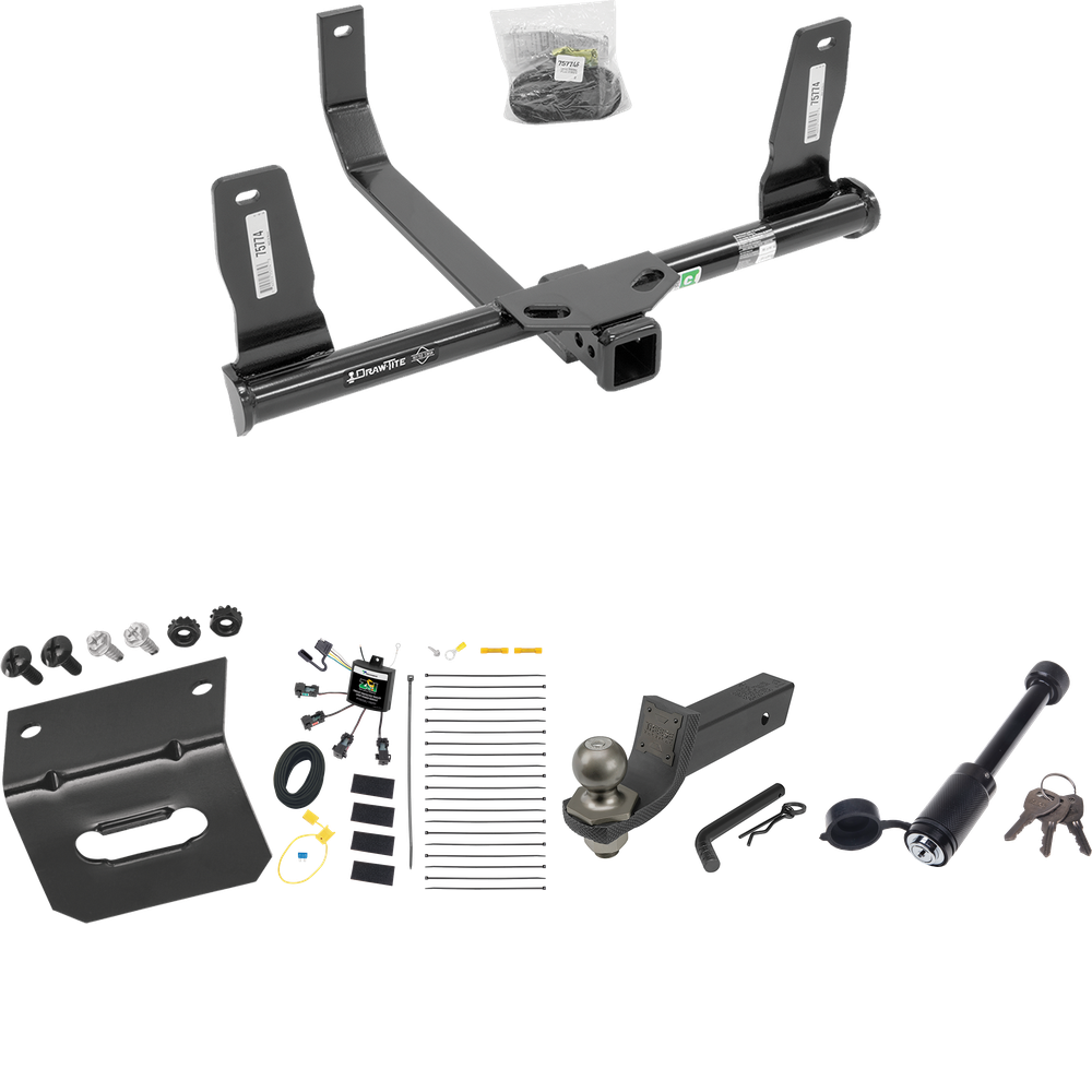 Fits 2010-2015 Mercedes-Benz GLK350 Trailer Hitch Tow PKG w/ 4-Flat Zero Contact "No Splice" Wiring + Interlock Tactical Starter Kit w/ 2" Drop & 2" Ball + Tactical Dogbone Lock + Wiring Bracket By Draw-Tite