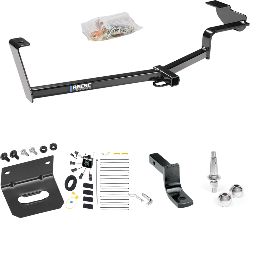 Fits 2012-2015 Honda Civic Trailer Hitch Tow PKG w/ 4-Flat Zero Contact "No Splice" Wiring Harness + Draw-Bar + Interchangeable 1-7/8" & 2" Balls + Wiring Bracket (For Hybrid Models) By Reese Towpower