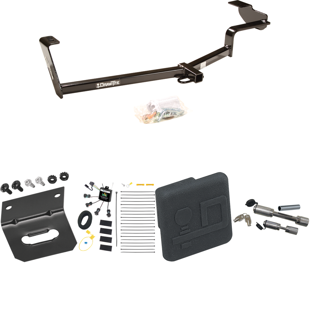 Fits 2012-2015 Honda Civic Trailer Hitch Tow PKG w/ 4-Flat Zero Contact "No Splice" Wiring Harness + Hitch Cover + Dual Hitch & Coupler Locks (For Hybrid Models) By Draw-Tite