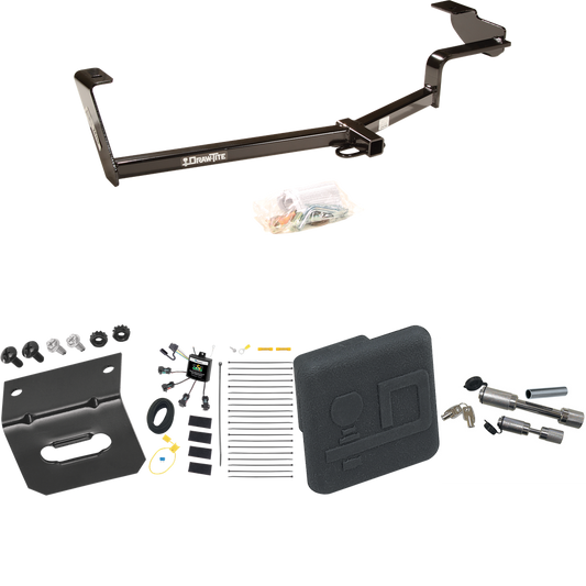 Fits 2012-2015 Honda Civic Trailer Hitch Tow PKG w/ 4-Flat Zero Contact "No Splice" Wiring Harness + Hitch Cover + Dual Hitch & Coupler Locks (For Hybrid Models) By Draw-Tite