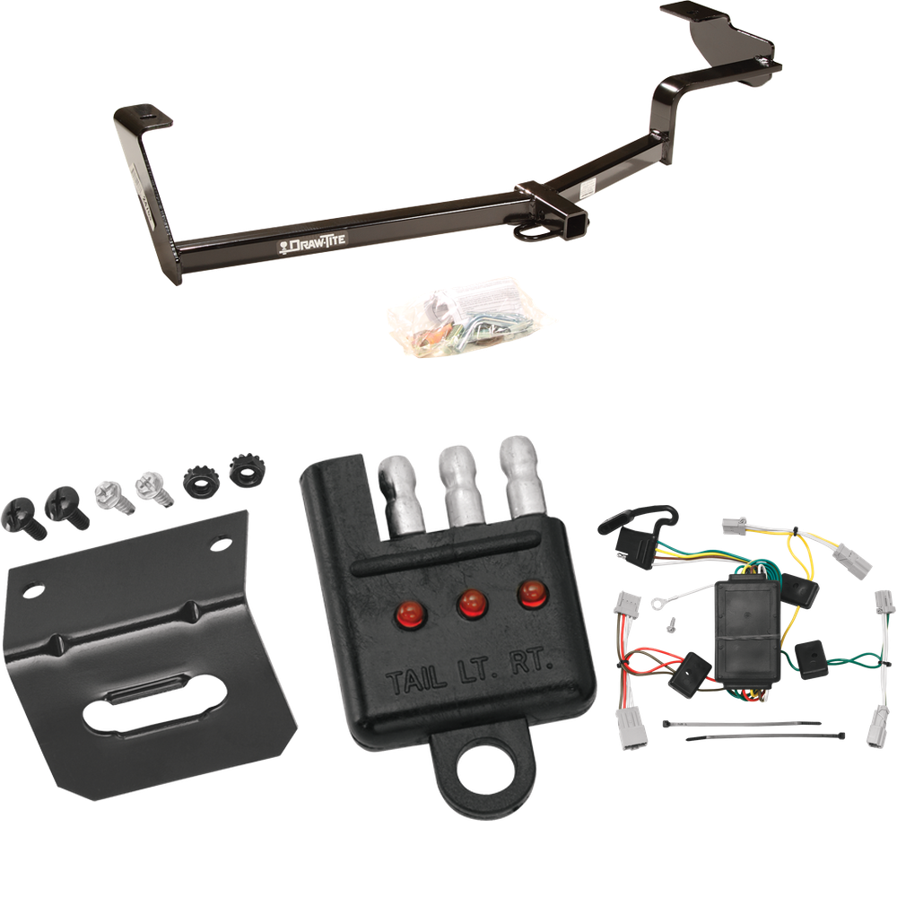 Fits 2006-2015 Honda Civic Trailer Hitch Tow PKG w/ 4-Flat Wiring Harness + Bracket + Tester (For Sedan, Except Hybrid & Si Models) By Draw-Tite