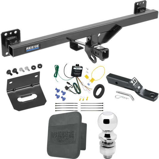 Fits 2007-2016 Audi Q7 Trailer Hitch Tow PKG w/ 4-Flat Wiring + Ball Mount w/ 2" Drop & 2" Ball + Wiring Bracket + Hitch Cover By Reese Towpower