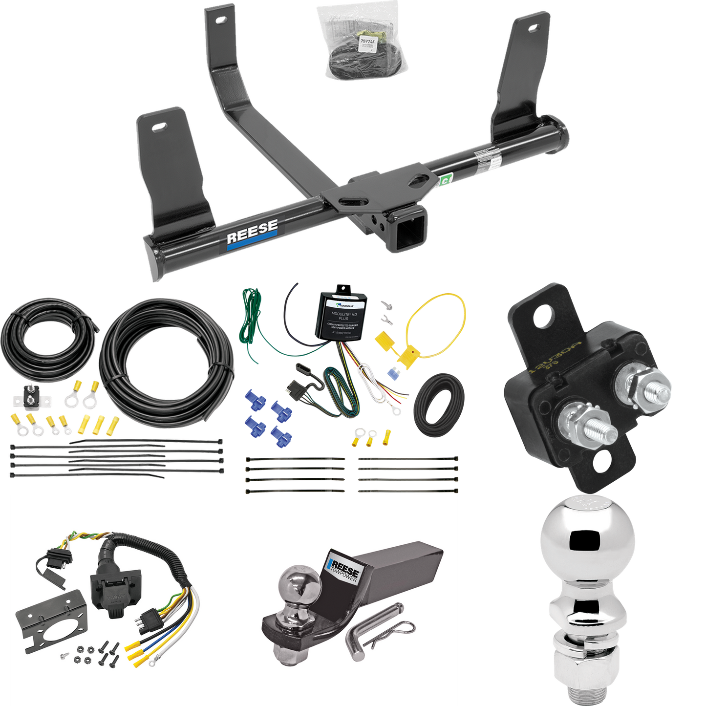 Fits 2010-2015 Mercedes-Benz GLK350 Trailer Hitch Tow PKG w/ 7-Way RV Wiring + 2" & 2-5/16" Ball + Drop Mount By Reese Towpower