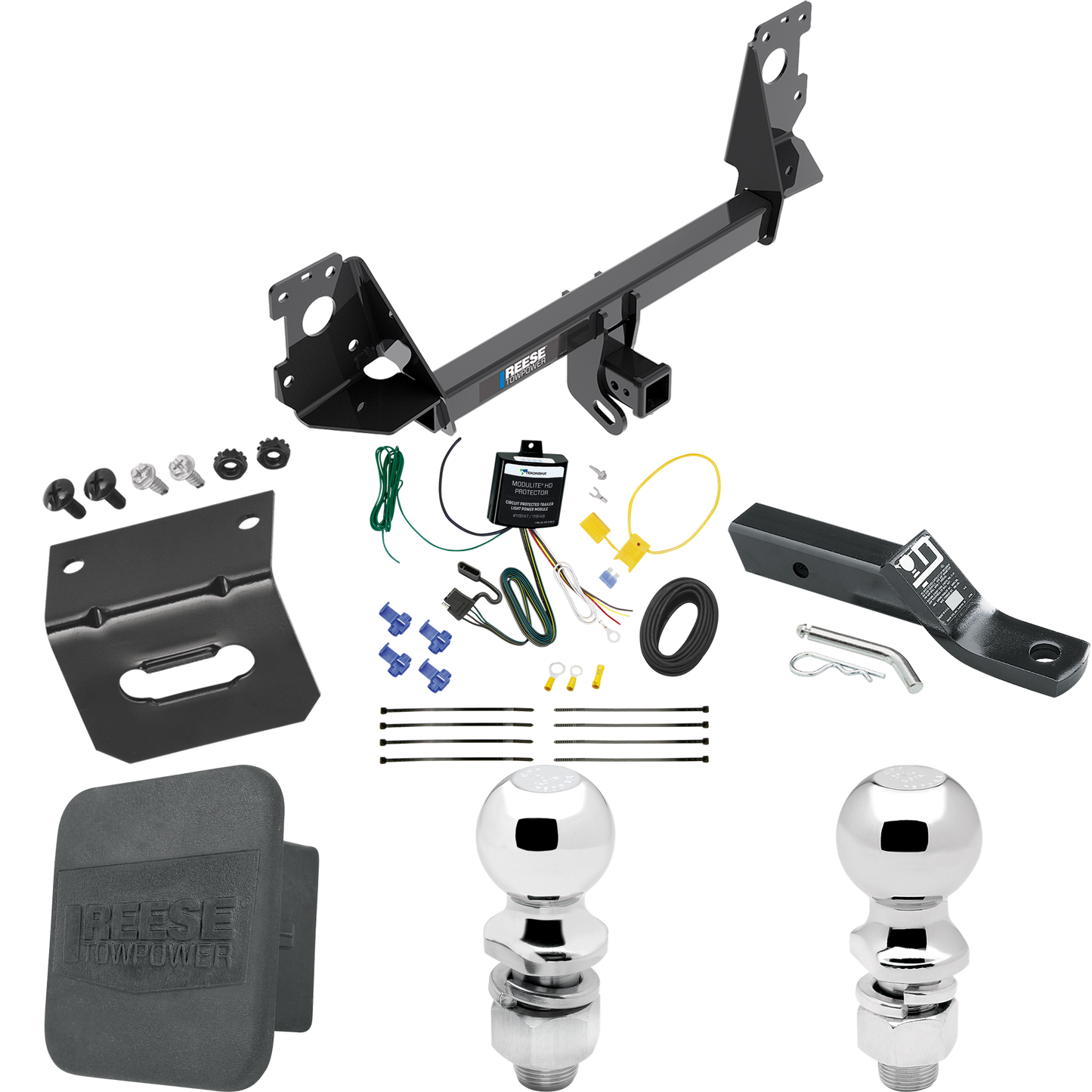 Fits 2017-2023 Audi Q7 Trailer Hitch Tow PKG w/ 4-Flat Wiring + Ball Mount w/ 2" Drop + 2" Ball + 2-5/16" Ball + Wiring Bracket + Hitch Cover By Reese Towpower