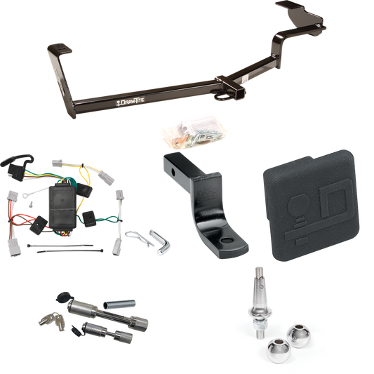 Fits 2006-2015 Honda Civic Trailer Hitch Tow PKG w/ 4-Flat Wiring Harness + Draw-Bar + Interchangeable 1-7/8" & 2" Balls + Hitch Cover + Dual Hitch & Coupler Locks (For Sedan, Except Hybrid & Si Models) By Draw-Tite