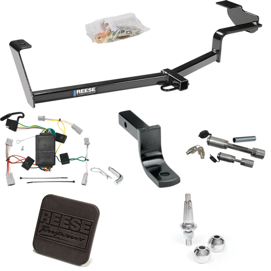 Fits 2006-2015 Honda Civic Trailer Hitch Tow PKG w/ 4-Flat Wiring Harness + Draw-Bar + Interchangeable 1-7/8" & 2" Balls + Hitch Cover + Dual Hitch & Coupler Locks (For Sedan, Except Hybrid & Si Models) By Reese Towpower