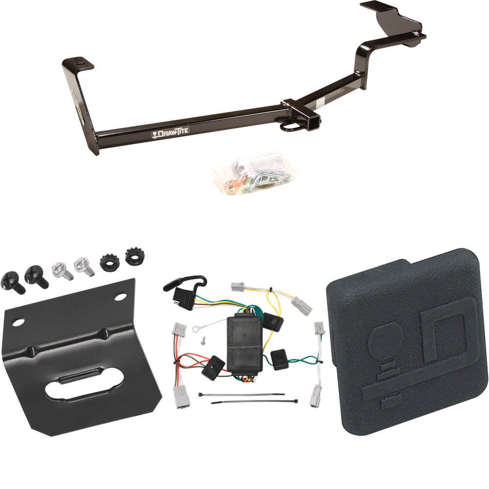 Fits 2006-2015 Honda Civic Trailer Hitch Tow PKG w/ 4-Flat Wiring Harness + Hitch Cover (For Sedan, Except Hybrid & Si Models) By Draw-Tite