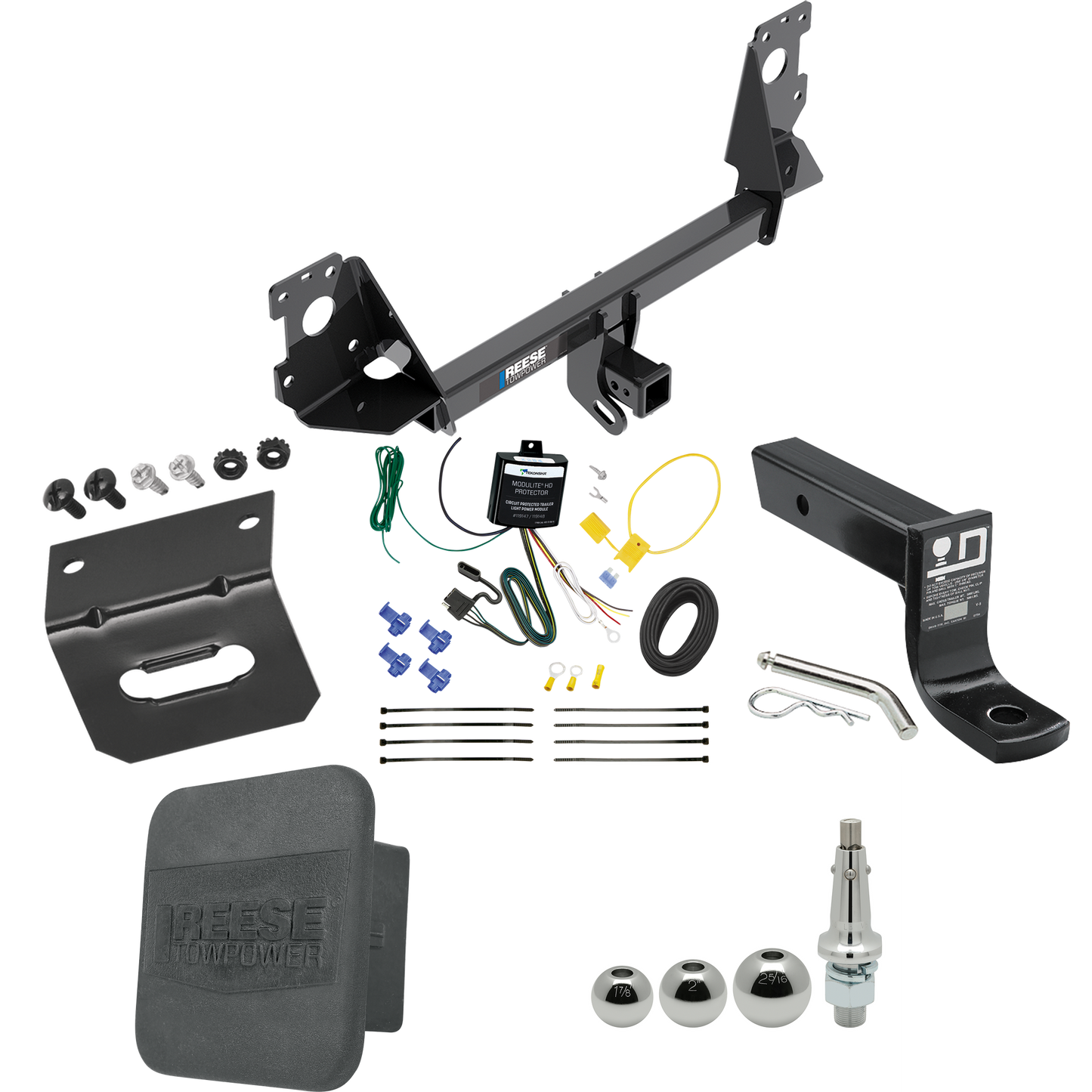 Fits 2017-2023 Audi Q7 Trailer Hitch Tow PKG w/ 4-Flat Wiring + Ball Mount w/ 4" Drop + Interchangeable Ball 1-7/8" & 2" & 2-5/16" + Wiring Bracket + Hitch Cover By Reese Towpower