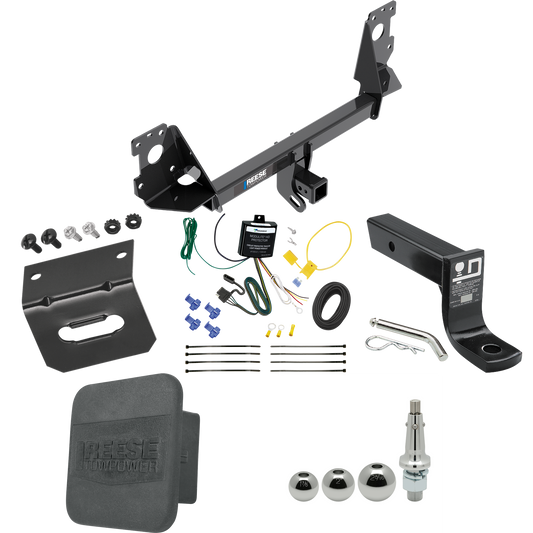 Fits 2017-2023 Audi Q7 Trailer Hitch Tow PKG w/ 4-Flat Wiring + Ball Mount w/ 4" Drop + Interchangeable Ball 1-7/8" & 2" & 2-5/16" + Wiring Bracket + Hitch Cover By Reese Towpower