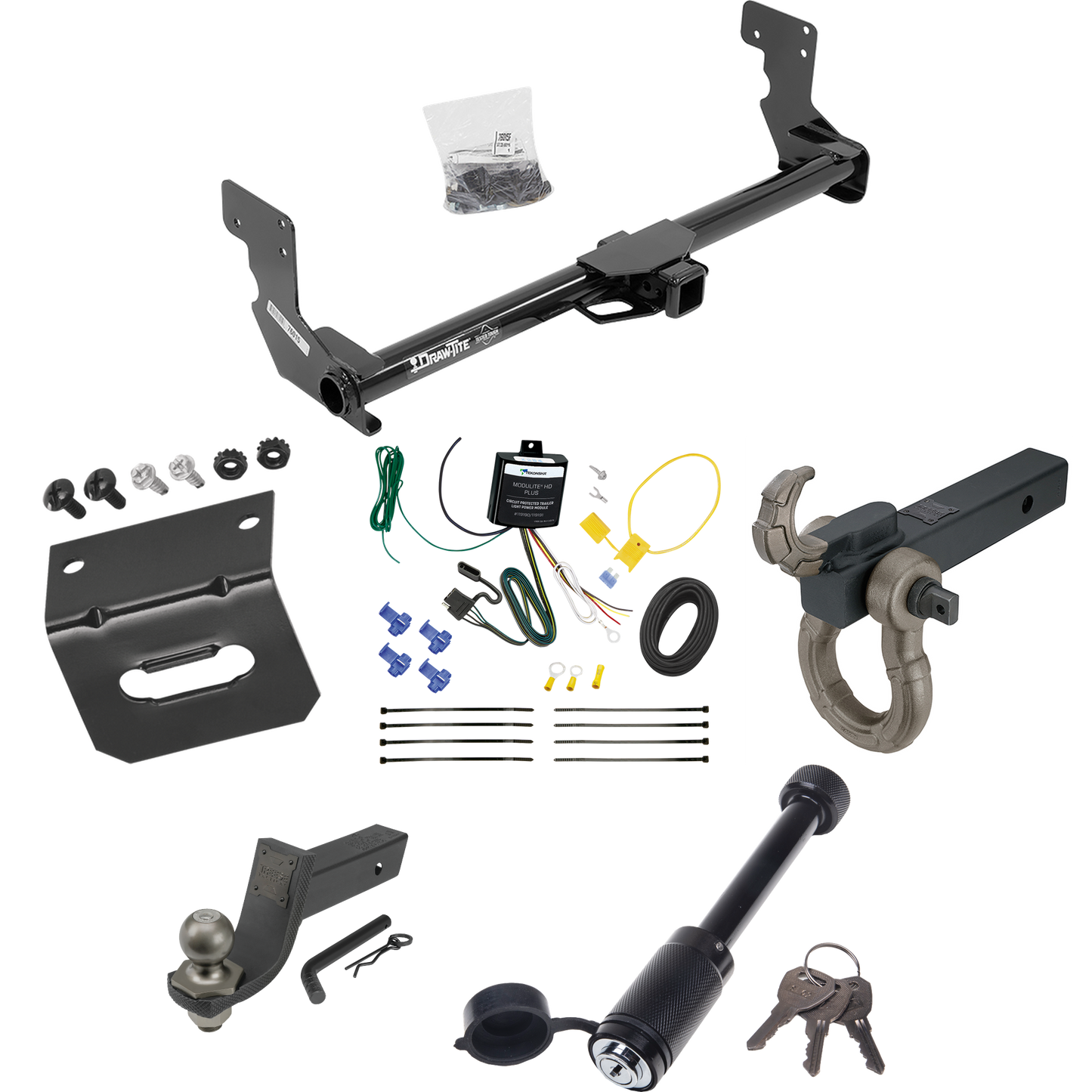 Fits 2016-2023 Mercedes-Benz Metris Trailer Hitch Tow PKG w/ 4-Flat Wiring + Interlock Tactical Starter Kit w/ 3-1/4" Drop & 2" Ball + Tactical Hook & Shackle Mount + Tactical Dogbone Lock + Wiring Bracket By Draw-Tite