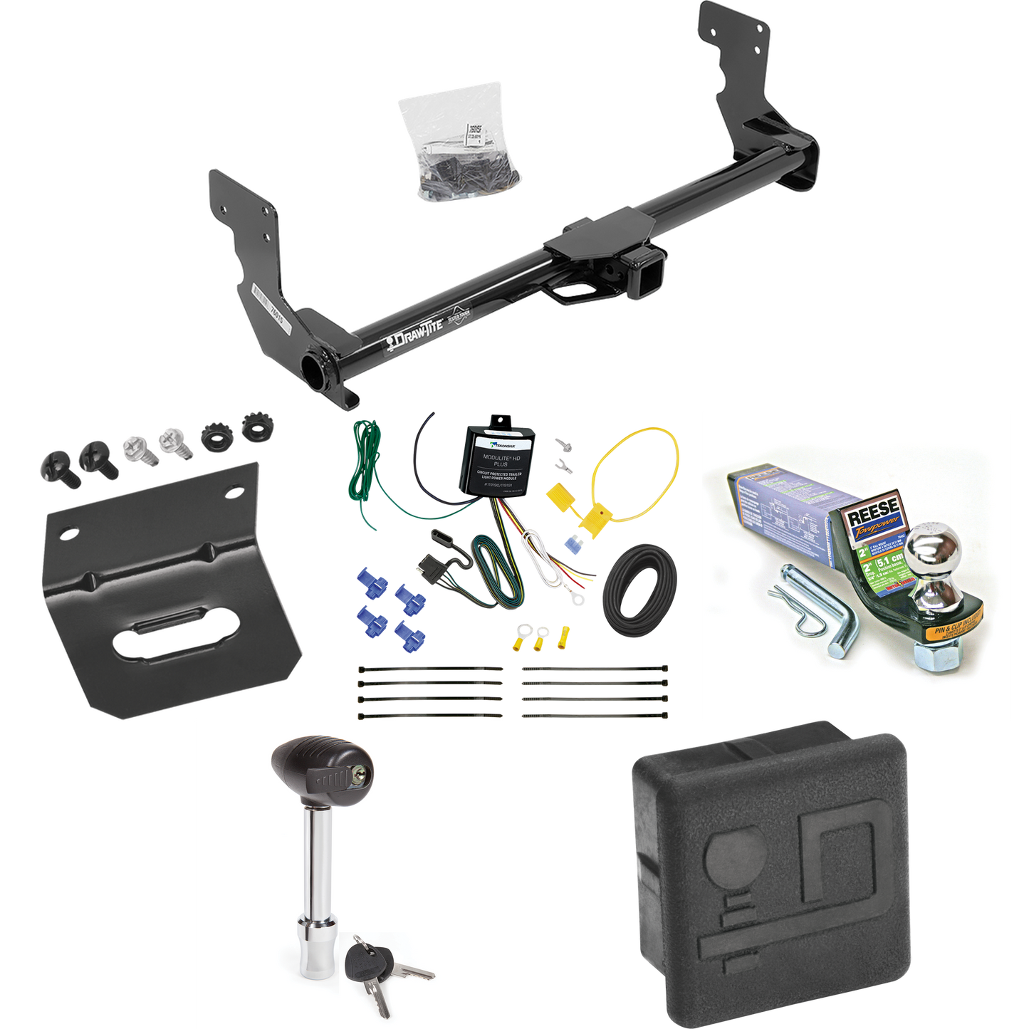 Fits 2016-2023 Mercedes-Benz Metris Trailer Hitch Tow PKG w/ 4-Flat Wiring + Starter Kit Ball Mount w/ 2" Drop & 1-7/8" Ball + Wiring Bracket + Hitch Lock + Hitch Cover By Draw-Tite