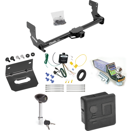 Fits 2016-2023 Mercedes-Benz Metris Trailer Hitch Tow PKG w/ 4-Flat Wiring + Starter Kit Ball Mount w/ 2" Drop & 1-7/8" Ball + Wiring Bracket + Hitch Lock + Hitch Cover By Draw-Tite