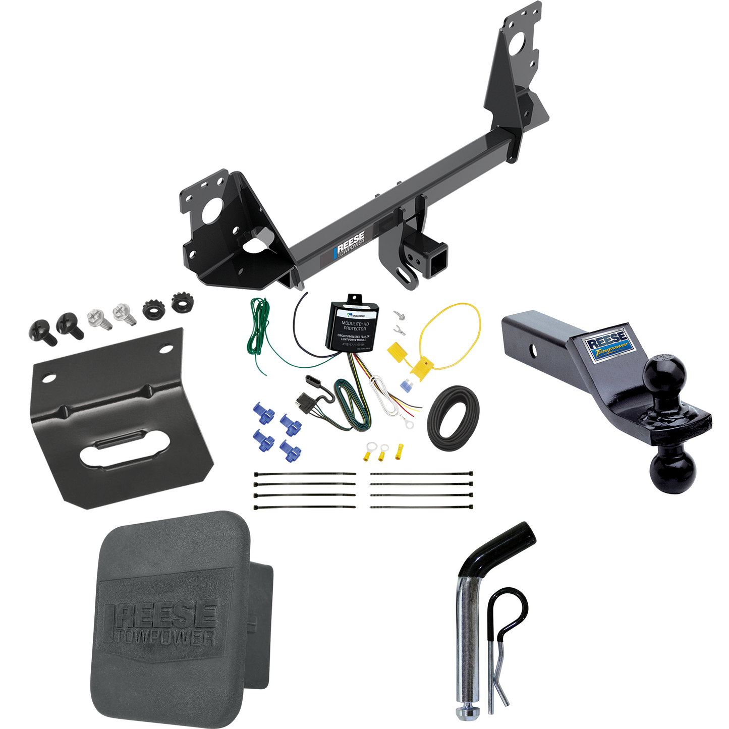 Fits 2017-2023 Audi Q7 Trailer Hitch Tow PKG w/ 4-Flat Wiring + Dual Ball Ball Mount 1-7/8" & 2" Trailer Balls + Pin/Clip + Wiring Bracket + Hitch Cover By Reese Towpower