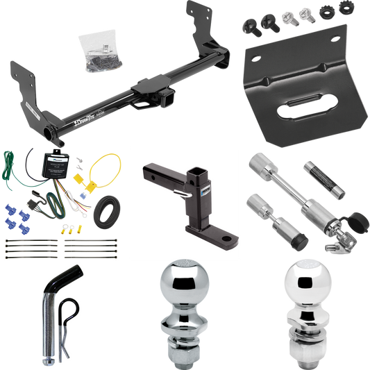 Fits 2016-2023 Mercedes-Benz Metris Trailer Hitch Tow PKG w/ 4-Flat Wiring Harness + Adjustable Drop Rise Ball Mount + Pin/Clip + 2" Ball + 1-7/8" Ball + Dual Hitch & Coupler Locks By Draw-Tite