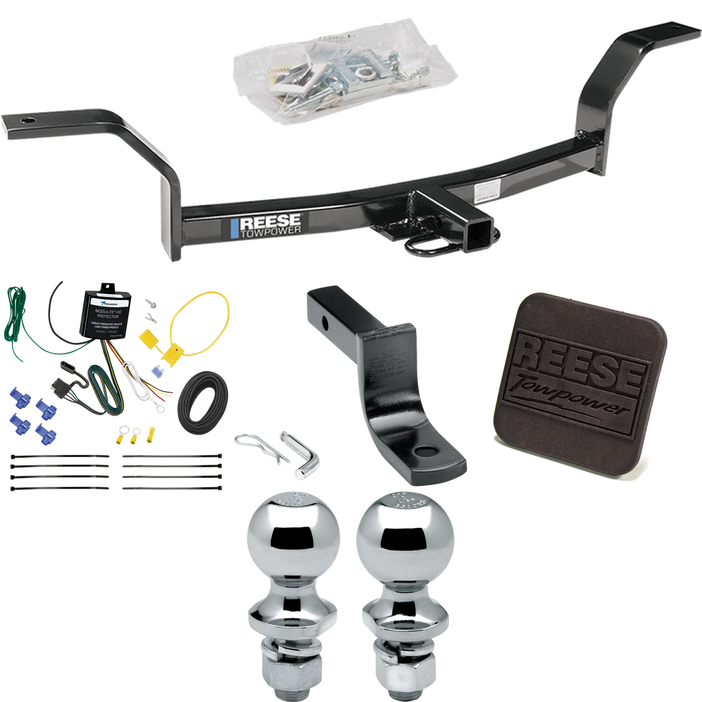 Fits 1992-2000 Honda Civic Trailer Hitch Tow PKG w/ 4-Flat Wiring Harness + Draw-Bar + 1-7/8" + 2" Ball + Hitch Cover By Reese Towpower