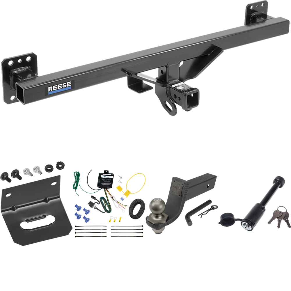 Fits 2011-2018 Porsche Cayenne Trailer Hitch Tow PKG w/ 4-Flat Wiring + Interlock Tactical Starter Kit w/ 3-1/4" Drop & 2" Ball + Tactical Dogbone Lock + Wiring Bracket By Reese Towpower