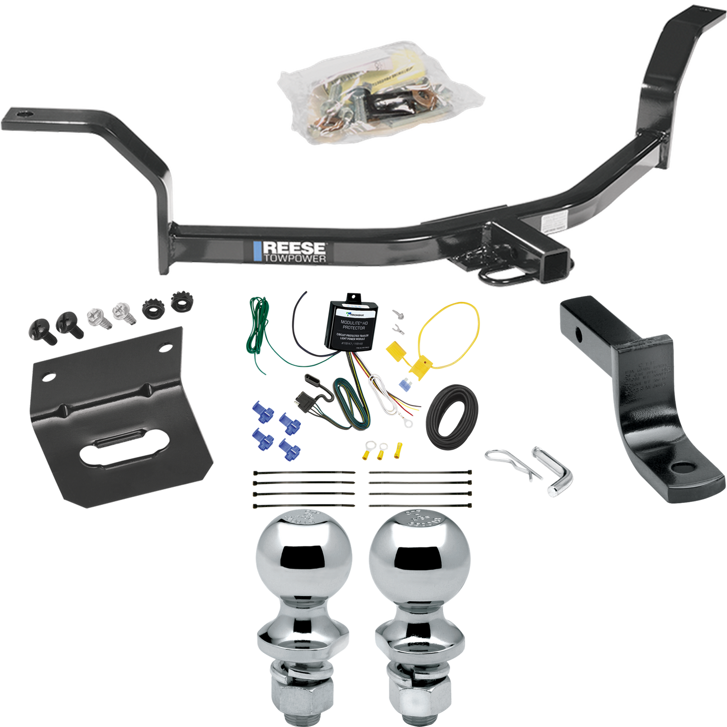 Se adapta al paquete de remolque Honda Civic 2001-2005 con arnés de cableado de 4 planos + barra de tracción + bola de 1-7/8" + 2" + soporte de cableado de Reese Towpower