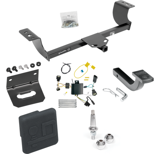 Fits 2015-2023 Dodge Charger Trailer Hitch Tow PKG w/ 4-Flat Wiring Harness + Draw-Bar + Interchangeable 1-7/8" & 2" Balls + Wiring Bracket + Hitch Cover By Draw-Tite