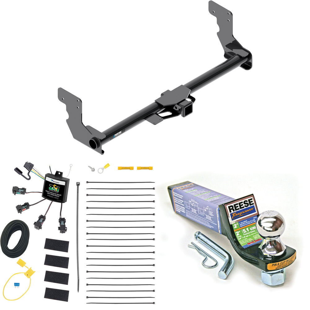 Fits 2016-2023 Mercedes-Benz Metris Trailer Hitch Tow PKG w/ 4-Flat Zero Contact "No Splice" Wiring + Starter Kit Ball Mount w/ 2" Drop & 1-7/8" Ball By Reese Towpower