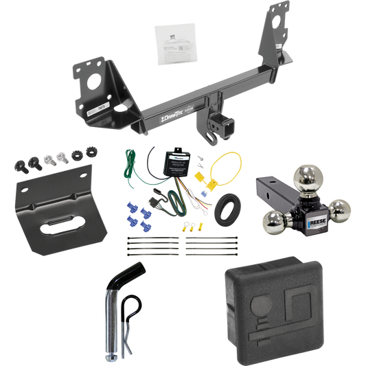 Fits 2017-2023 Audi Q7 Trailer Hitch Tow PKG w/ 4-Flat Wiring + Triple Ball Ball Mount 1-7/8" & 2" & 2-5/16" Trailer Balls + Pin/Clip + Wiring Bracket + Hitch Cover By Draw-Tite