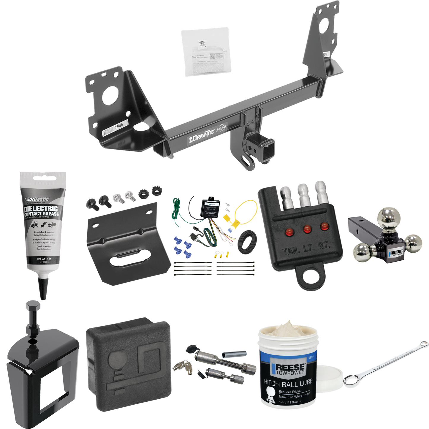 Fits 2017-2023 Audi Q7 Trailer Hitch Tow PKG w/ 4-Flat Wiring + Triple Ball Ball Mount 1-7/8" & 2" & 2-5/16" Trailer Balls + Wiring Bracket + Hitch Cover + Dual Hitch & Coupler Locks + Wiring Tester + Ball Lube + Electric Grease + Ball Wrench + Anti