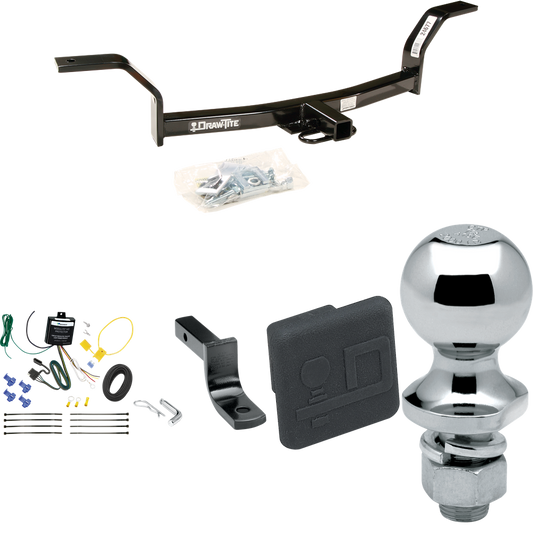 Fits 1992-2000 Honda Civic Trailer Hitch Tow PKG w/ 4-Flat Wiring Harness + Draw-Bar + 1-7/8" Ball + Hitch Cover By Draw-Tite