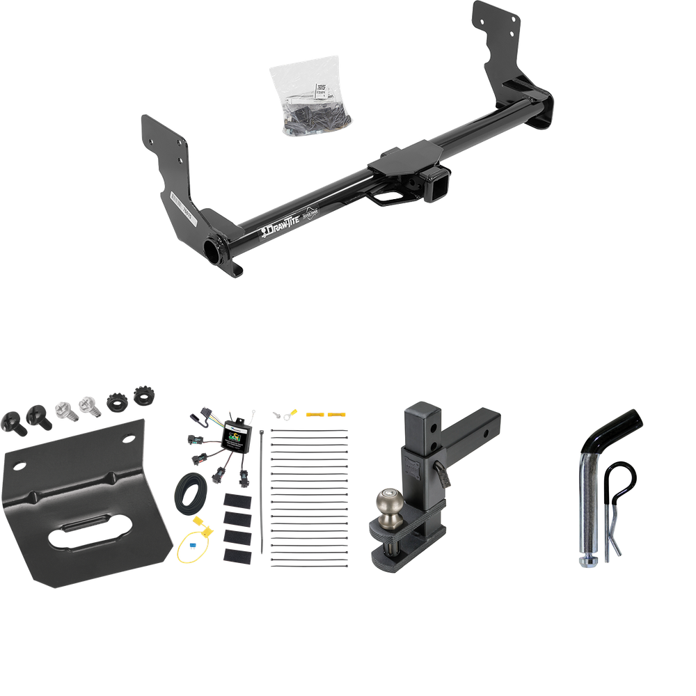 Fits 2016-2023 Mercedes-Benz Metris Trailer Hitch Tow PKG w/ 4-Flat Zero Contact "No Splice" Wiring Harness + Adjustable Drop Rise Clevis Hitch Ball Mount w/ 2" Ball + Pin/Clip + Wiring Bracket By Draw-Tite