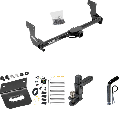 Fits 2016-2023 Mercedes-Benz Metris Trailer Hitch Tow PKG w/ 4-Flat Zero Contact "No Splice" Wiring Harness + Adjustable Drop Rise Clevis Hitch Ball Mount w/ 2" Ball + Pin/Clip + Wiring Bracket By Draw-Tite