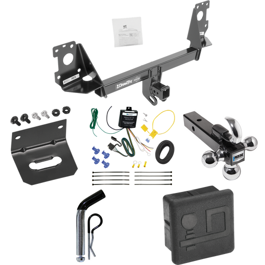 Fits 2017-2023 Audi Q7 Trailer Hitch Tow PKG w/ 4-Flat Wiring + Triple Ball Ball Mount 1-7/8" & 2" & 2-5/16" Trailer Balls w/ Tow Hook + Pin/Clip + Wiring Bracket + Hitch Cover By Draw-Tite