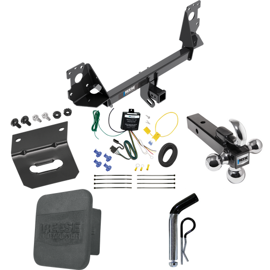 Fits 2017-2023 Audi Q7 Trailer Hitch Tow PKG w/ 4-Flat Wiring + Triple Ball Ball Mount 1-7/8" & 2" & 2-5/16" Trailer Balls w/ Tow Hook + Pin/Clip + Wiring Bracket + Hitch Cover By Reese Towpower