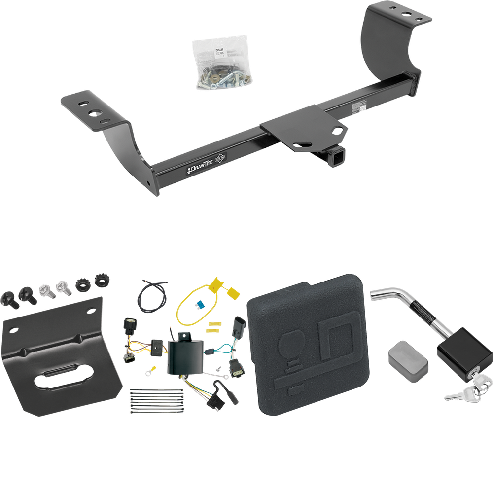 Fits 2015-2023 Dodge Charger Trailer Hitch Tow PKG w/ 4-Flat Wiring Harness + Hitch Cover + Hitch Lock By Draw-Tite