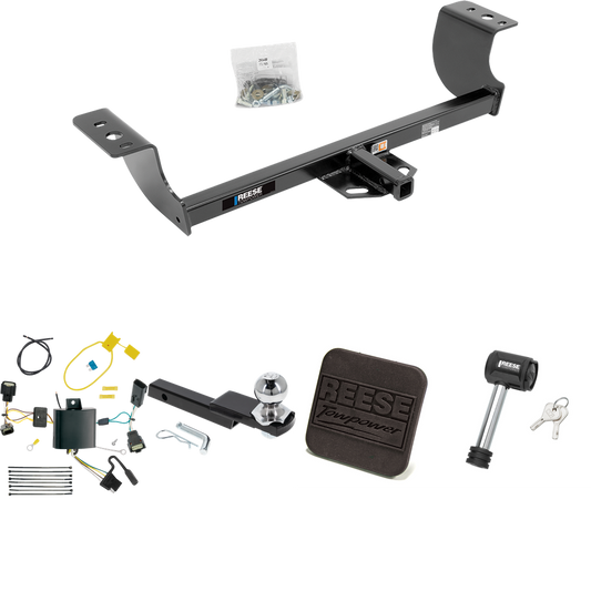 Fits 2015-2023 Dodge Charger Trailer Hitch Tow PKG w/ 4-Flat Wiring Harness + Interlock Starter Kit w/ 2" Ball 1-1/4" Drop 3/4" Rise + Hitch Cover + Hitch Lock By Reese Towpower