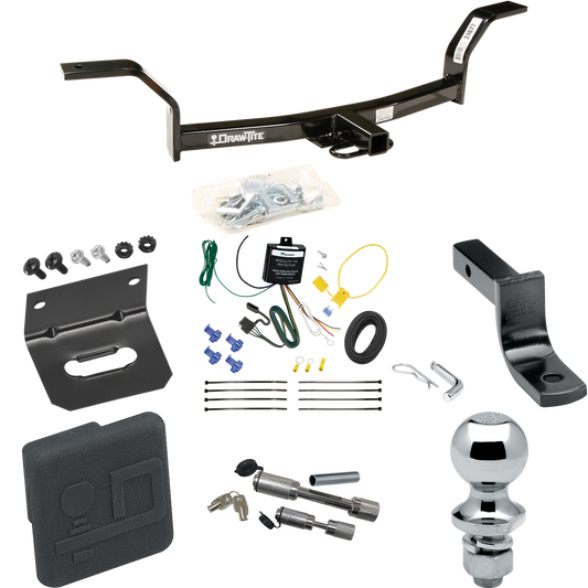 Fits 1992-2000 Honda Civic Trailer Hitch Tow PKG w/ 4-Flat Wiring Harness + Draw-Bar + 1-7/8" Ball + Wiring Bracket + Hitch Cover + Dual Hitch & Coupler Locks By Draw-Tite