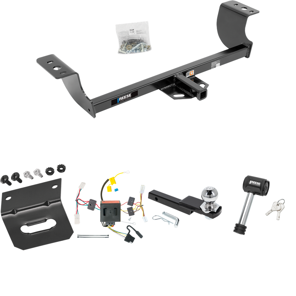 Fits 2011-2014 Dodge Charger Trailer Hitch Tow PKG w/ 4-Flat Wiring Harness + Interlock Starter Kit w/ 2" Ball 1-1/4" Drop 3/4" Rise + Wiring Bracket + Hitch Lock By Reese Towpower