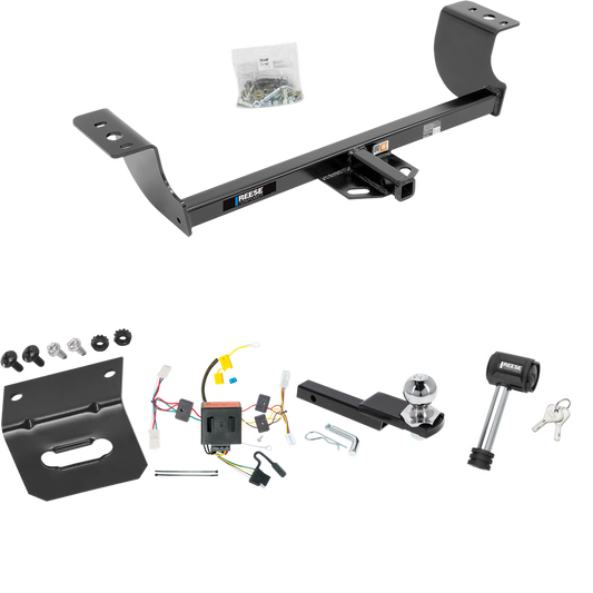 Fits 2011-2014 Dodge Charger Trailer Hitch Tow PKG w/ 4-Flat Wiring Harness + Interlock Starter Kit w/ 2" Ball 1-1/4" Drop 3/4" Rise + Wiring Bracket + Hitch Lock By Reese Towpower