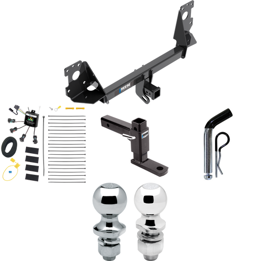 Fits 2017-2023 Audi Q7 Trailer Hitch Tow PKG w/ 4-Flat Zero Contact "No Splice" Wiring + Adjustable Drop Rise Ball Mount + Pin/Clip + 2" Ball + 1-7/8" Ball By Reese Towpower