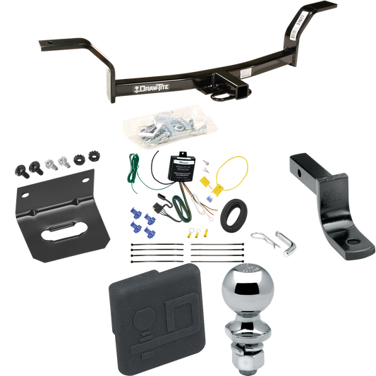 Fits 1992-2000 Honda Civic Trailer Hitch Tow PKG w/ 4-Flat Wiring Harness + Draw-Bar + 2" Ball + Wiring Bracket + Hitch Cover By Draw-Tite