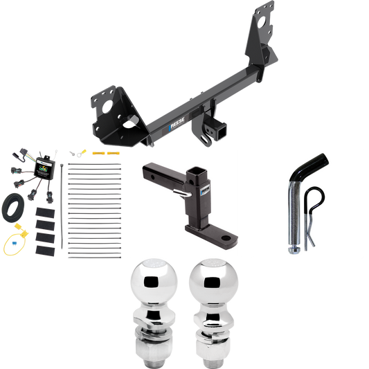 Fits 2017-2023 Audi Q7 Trailer Hitch Tow PKG w/ 4-Flat Zero Contact "No Splice" Wiring + Adjustable Drop Rise Ball Mount + Pin/Clip + 2" Ball + 2-5/16" Ball By Reese Towpower