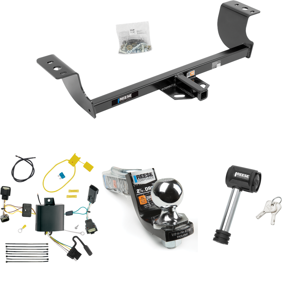 Fits 2015-2023 Dodge Charger Trailer Hitch Tow PKG w/ 4-Flat Wiring Harness + Interlock Starter Kit w/ 2" Ball 2-1/2" Drop 2" Rise + Hitch Lock By Reese Towpower