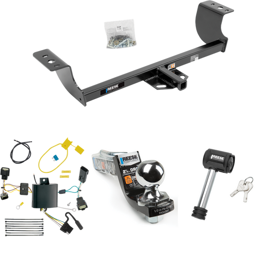 Fits 2015-2023 Dodge Charger Trailer Hitch Tow PKG w/ 4-Flat Wiring Harness + Interlock Starter Kit w/ 2" Ball 2-1/2" Drop 2" Rise + Hitch Lock By Reese Towpower