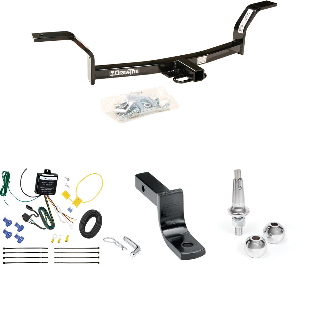 Fits 1992-2000 Honda Civic Trailer Hitch Tow PKG w/ 4-Flat Wiring Harness + Draw-Bar + Interchangeable 1-7/8" & 2" Balls By Draw-Tite
